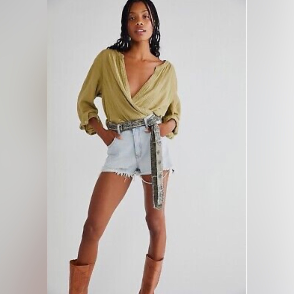 Free People Nightdreams Gauze Wrap Top Moss Large